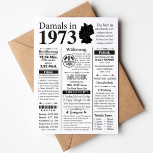 Postkarte 1973 Jahreszahl | 52. Geburtstag | Retro Zeitungsartikel | Geburtstagskarte Einladung, Geschenk, Jubiläum | Party Dekoration