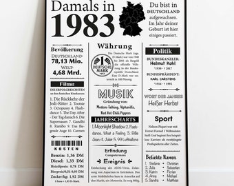 Tirage d’art 1983 | 41e anniversaire | Article de journal rétro de l’année | Cadeau d’affiche pour anniversaire, anniversaire | Décoration de fête