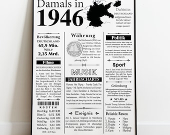 Kunstdruck 1946 | 78. Geburtstag | Jahreszahl Retro Zeitungsartikel | Plakat Geschenk zum Geburtstag, Jubiläum | Party Dekoration