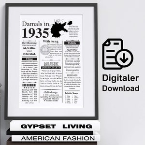 Kunstdruck 1935 Jahreszahl | 90. Geburtstag | Retro Zeitungsartikel | Plakat Geschenk Jubiläum | Digitaler Download | sofort ausdrucken
