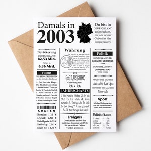 Carte postale année 2003 | 22e anniversaire | Article de journal rétro | Carte d'invitation d'anniversaire, cadeau, anniversaire | Décoration de fête