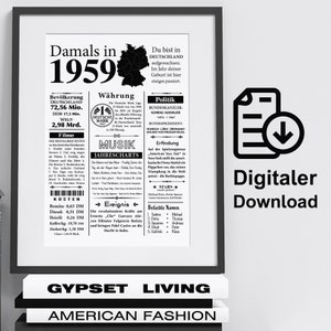 Art print 1959 year | 66th birthday | Retro newspaper article | Poster gift anniversary | Digital download | print immediately