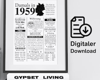 Art print 1959 | 65th birthday | Year Retro Newspaper Article | Poster gift anniversary | Digital Download | print out immediately