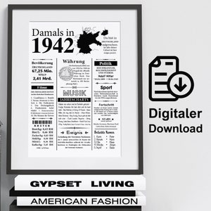 Kunstdruck 1942 Jahreszahl | 83. Geburtstag | Retro Zeitungsartikel | Plakat Geschenk Jubiläum | Digitaler Download | sofort ausdrucken