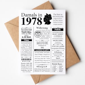 Postal 1978 año | 47 cumpleaños | Artículo de periódico retro | Invitación de tarjeta de cumpleaños, regalo, aniversario | decoración de fiesta