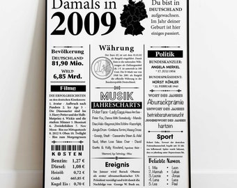 Kunstdruck 2009 | Jahreszahl Retro Zeitungsartikel | Plakat Geschenk zum Geburtstag, Jubiläum Hochzeit | Party Dekoration