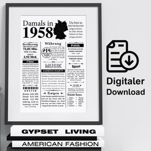 Kunstdruck 1958 Jahreszahl | 67. Geburtstag | Retro Zeitungsartikel | Plakat Geschenk Jubiläum | Digitaler Download | sofort ausdrucken