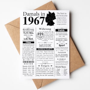 Postal 1967 año | 58 cumpleaños | Artículo de periódico retro | Invitación de tarjeta de cumpleaños, regalo, aniversario | decoración de fiesta