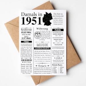 Postkarte 1951 Jahreszahl | 74. Geburtstag | Retro Zeitungsartikel | Geburtstagskarte Einladung, Geschenk, Jubiläum | Party Dekoration