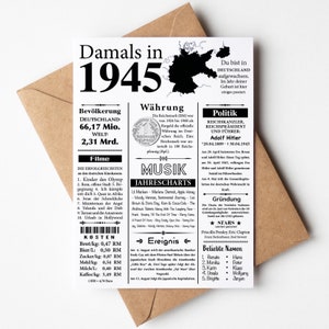 Cartolina 1945 anno | 80esimo compleanno | Articolo di giornale retrò | Invito per biglietto di auguri di compleanno, regalo, anniversario | Decorazione della festa