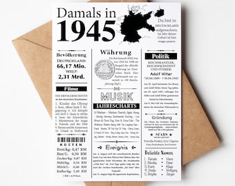 Postkarte 1945 | 79. Geburtstag | Jahreszahl Retro Zeitungsartikel | Geburtstagskarte Einladung, Geschenk, Jubiläum | Party Dekoration