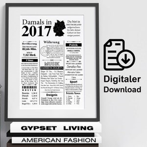 2017 | Year as a newspaper article | Poster as a gift for a birthday, wedding anniversary, anniversary | Vintage, digital, print instantly