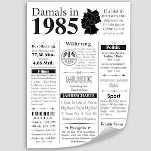 Kunstdruck 1985 39. Geburtstag Jahreszahl Retro Zeitungsartikel Plakat