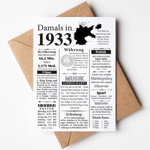 Postkarte 1933 Jahreszahl | 92. Geburtstag | Retro Zeitungsartikel | Geburtstagskarte Einladung, Geschenk, Jubiläum | Party Dekoration