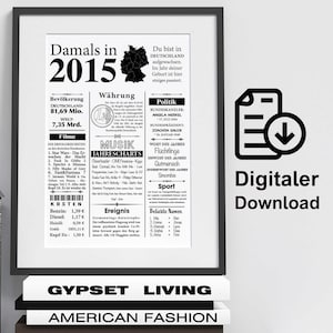 2015 | Year as a newspaper article | Poster as a gift for a birthday, wedding anniversary, anniversary | Vintage, digital, print instantly