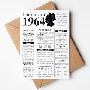 Postal 1964 año | 61 cumpleaños | Artículo de periódico retro | Invitación de tarjeta de cumpleaños, regalo, aniversario | decoración de fiesta