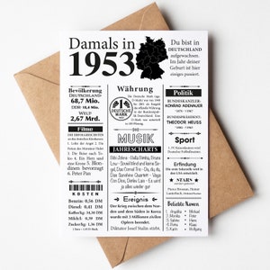 Cartolina 1953 anno | 72esimo compleanno | Articolo di giornale retrò | Invito per biglietto di auguri di compleanno, regalo, anniversario | Decorazione della festa