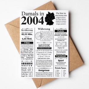 Postcard 2004 | 20th birthday | Year Retro Newspaper Article | Birthday card invitation, gift, anniversary | Party decoration