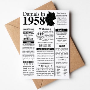 Ansichtkaart 1958 jaar | 67e verjaardag | Retro krantenartikel | Verjaardagskaartuitnodiging, cadeau, jubileum | Feestdecoratie
