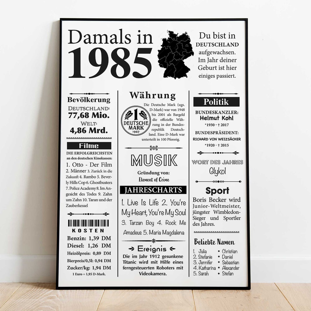 Kunstdruck 1985 39. Geburtstag Jahreszahl Retro Zeitungsartikel Plakat