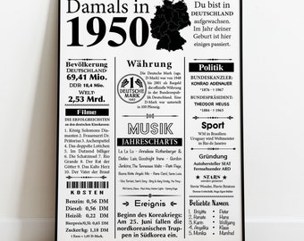 Kunstdruck 1950 | 74. Geburtstag | Jahreszahl Retro Zeitungsartikel | Plakat Geschenk zum Geburtstag, Jubiläum | Party Dekoration