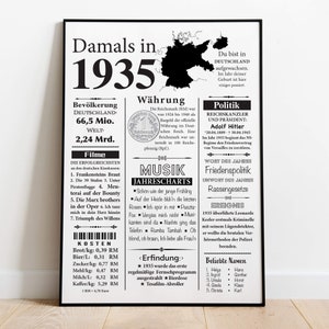 Kunstdruck 1935 Jahreszahl | 90. Geburtstag | Retro Zeitungsartikel | Plakat Geschenk zum Geburtstag, Jubiläum | Party Dekoration