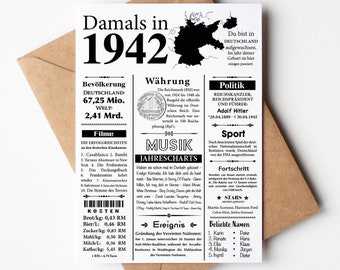 Postkarte 1942 | 82. Geburtstag | Jahreszahl Retro Zeitungsartikel | Geburtstagskarte Einladung, Geschenk, Jubiläum | Party Dekoration