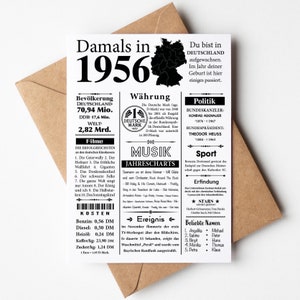 Postkarte 1956 Jahreszahl | 69. Geburtstag | Retro Zeitungsartikel | Geburtstagskarte Einladung, Geschenk, Jubiläum | Party Dekoration