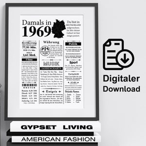 Impression d’art année 1969 | 56e anniversaire | Article de journal rétro | Affiche cadeau anniversaire | Téléchargement numérique | imprimer immédiatement