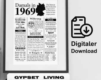 Art print 1969 | 55th birthday | Year Retro Newspaper Article | Poster gift anniversary | Digital Download | print out immediately