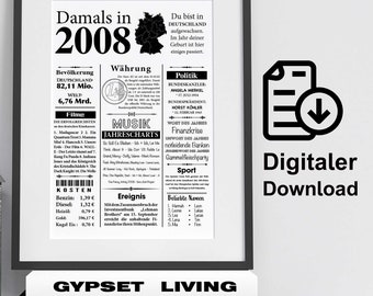 Poster for the class of 2008 | Retro poster gift for an 18th birthday | Digital download | Print instantly