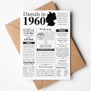 postal 1960 anos | 65º aniversário | Artigo de jornal retrô | Convite cartão de aniversário, presente, aniversário | Decoração de festa
