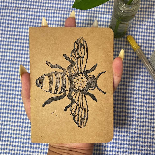 Hand Stamped Bee Pocket Kraft Notebook |Mini Travel Journal|