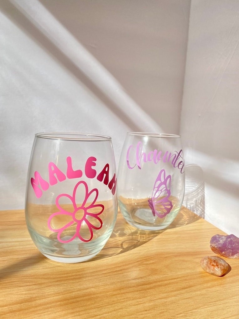 Custom Name Wine Glass | Cute and Trendy Stemless Wine Glass | Large Size | Graduation Gift