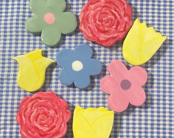 Flower Magnets- Polymer Clay | Fridge, White Board, Iron Cabinet Decor |