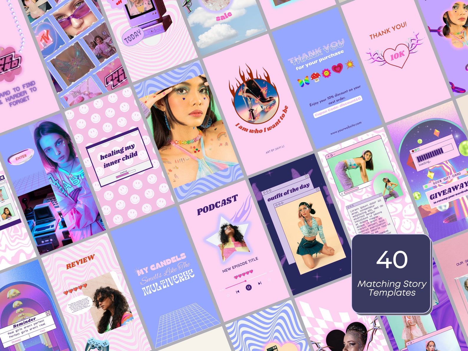 Y2K Aesthetic Instagram Template Canva, Retro Futurism Social Media ...
