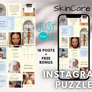 18 Instagram Puzzle Canva Template | Skincare Instagram Post | Instagram Grid for Beauty Business