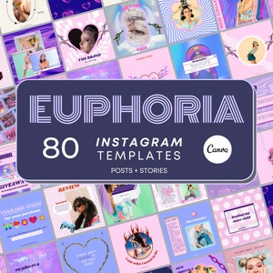 Euphoria Aesthetic 80 Instagram Templates, Retro Canva Templates,Business Instagram Post Templates,Story, Editable Social Media Templates