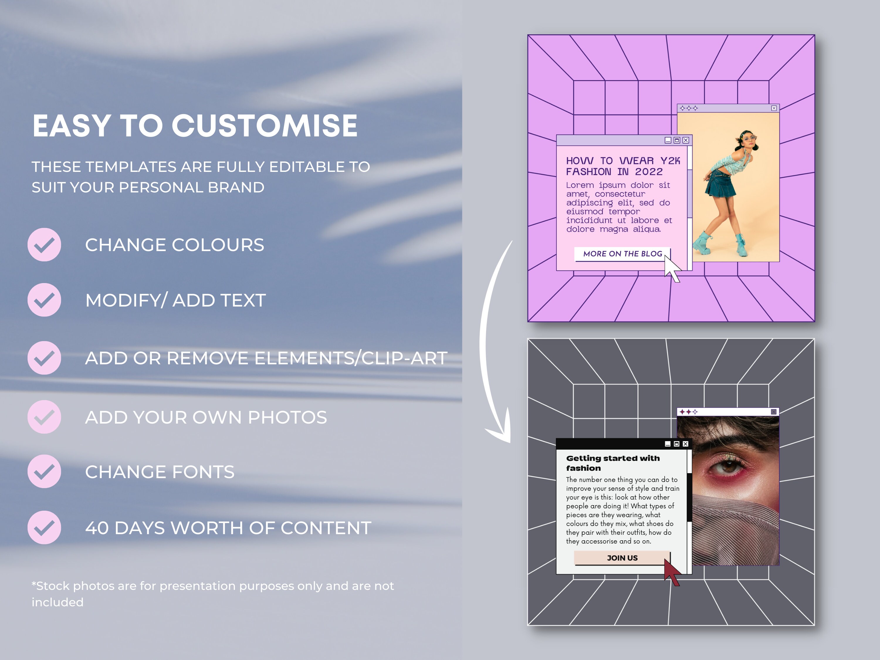 Y2K Aesthetic Instagram Template Canva, Retro Futurism Social Media ...