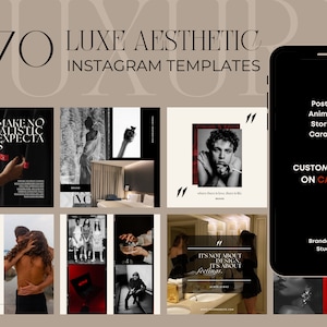 70 Luxury Instagram Template | Aesthetic Social Media Templates | Fashion Instagram Story Template and Canva Carousel