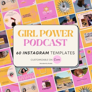 Podcast Instagram Templates | Girl Power Podcast Launch Kit for Social Media with Canva Templates | Podcast Promotion template