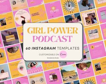 Podcast Instagram Templates | Girl Power Podcast Launch Kit for Social Media with Canva Templates | Podcast Promotion template