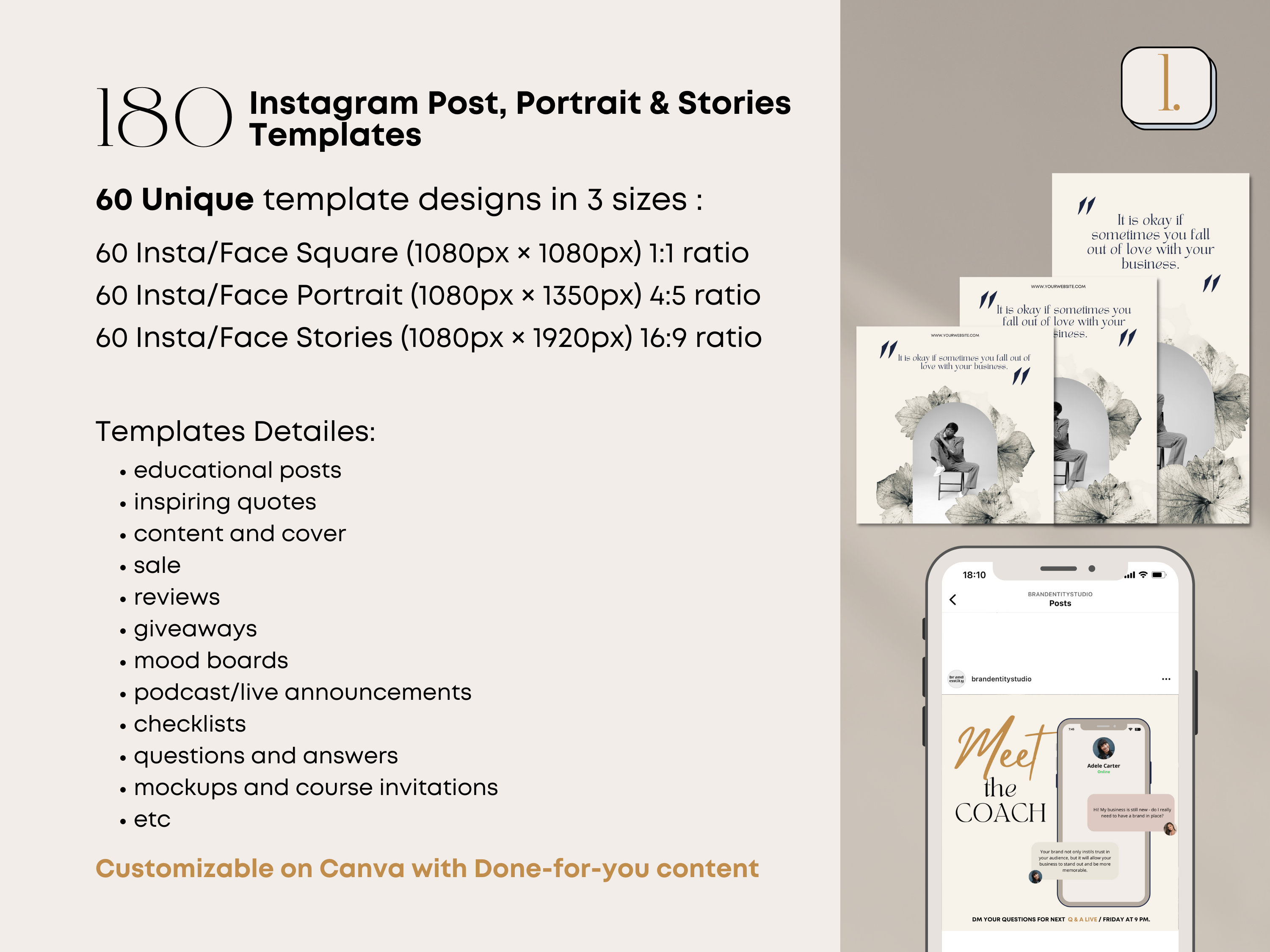 Canva Bundle Social Media Templates for Branding Coach, Instagram ...