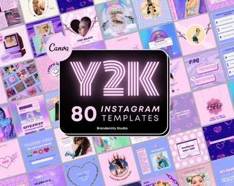 Y2K Instagram Post and Story Template for Small Businesses | Social media marketing templates | Canva Templates |  Purple Instagram Branding