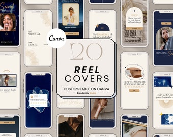 20 marineblauwe Instagram-reelcovers: canva-brandingsjablonen (digitale download)