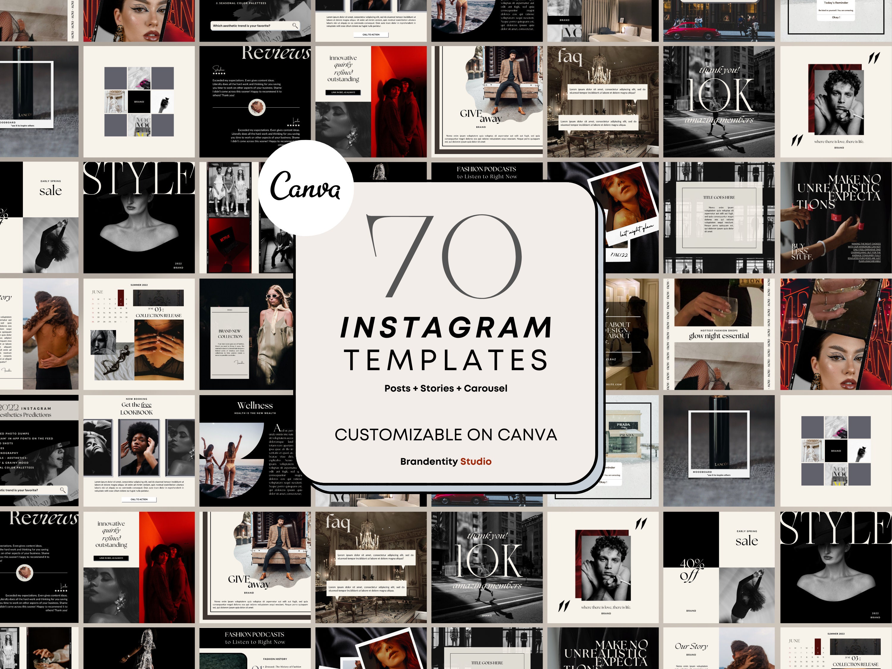 70 Instagram Template | Luxury Social Media Templates | Luxe Canva Templates | Instagram Post and Animated Story Template