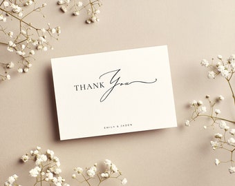 Thank You Card - Personalized Folded Thank You Card with Envelopes - Black and White - Simple - Elegant