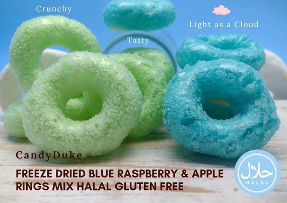 UK Freeze Dried Halal Sour Candy Mix Blue Raspberry&Apple  Rings.Perfect Gift|Freeze Dried tiktok viral Space Sweets|Unusual Birthday Gift.