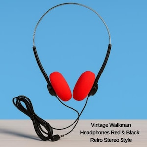 Vintage Authentic Personal Stereo Walkman Red Black Headphones with 3.5mm iPhone  Jack Adapter. Radio casque stéréo. SUPER gift