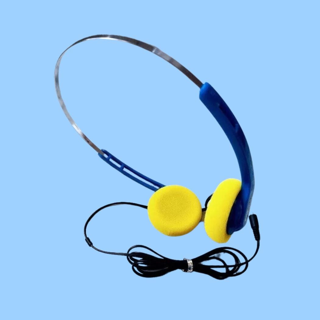 Retro Yellow Blue Stereo Headphones: Vintage Walkman Style UK